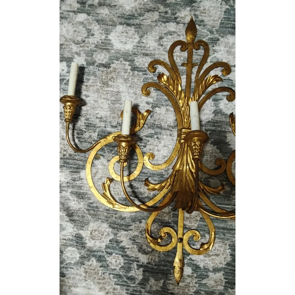 Vintage mid Century Italian Gold Gilt Large Wall Sconces